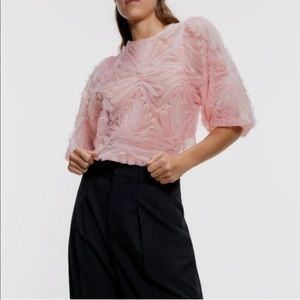 Zara Sheer Pink Top with Puff Sleeves